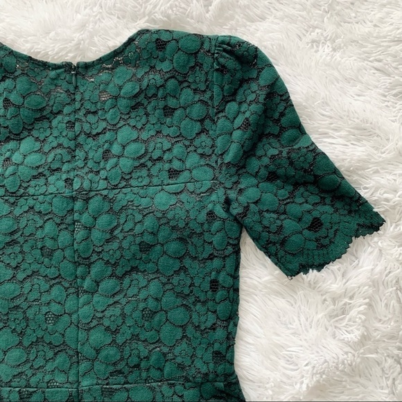 LARK & RO Deep Green Fit and Flare Crew Neck Sheath Stretch Lace Mini Dress - Picture 11 of 16